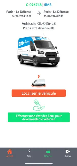 Réservation d’un utilitaire City-Drop sur smartphone